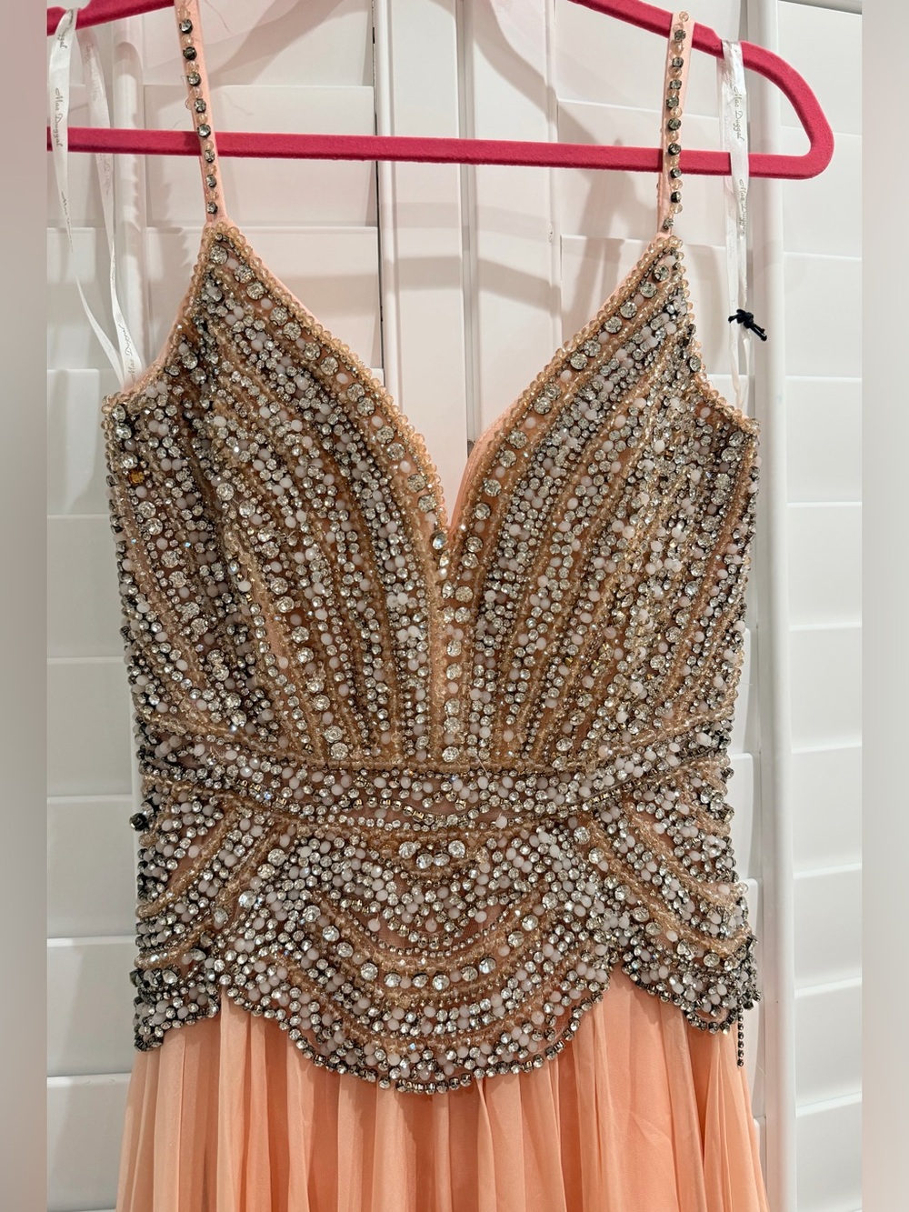 Mac Duggal Peach Beaded Wedding Dress